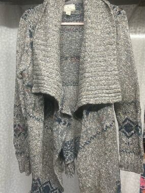ruby moon Gray Open-Front Shawl Collar Cardigan with Pattern Accents
